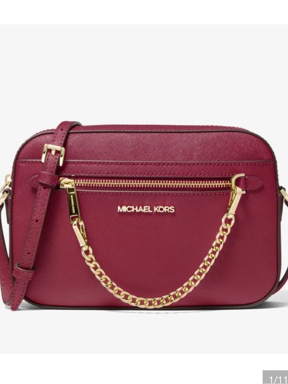 Michael Kors Jet Set Large Saffiano Leather Crossbody Bag Burgundy Gold
